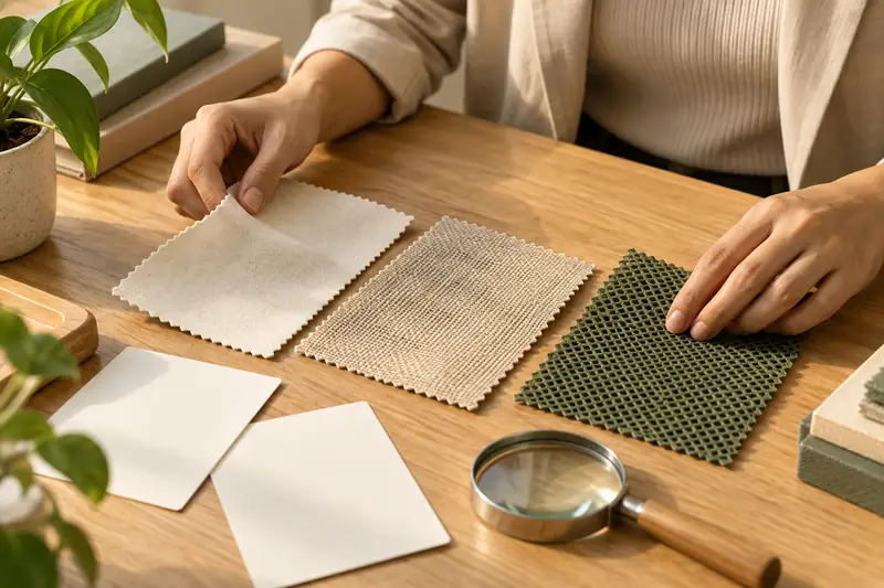 Sampel bahan kain dengan tekstur yang berbeza